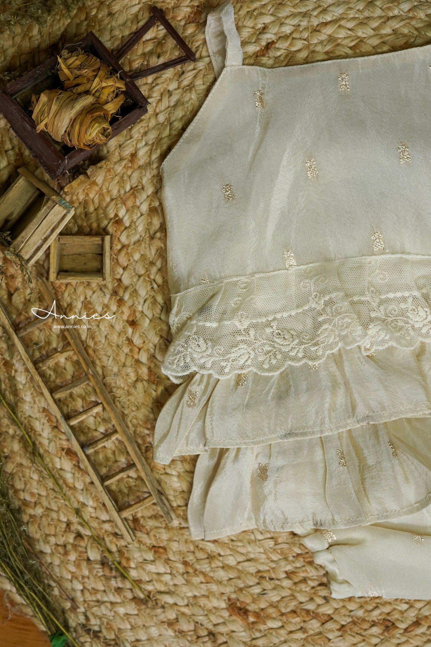 Banarasi Frill Romber flat layed front by annies.co.in