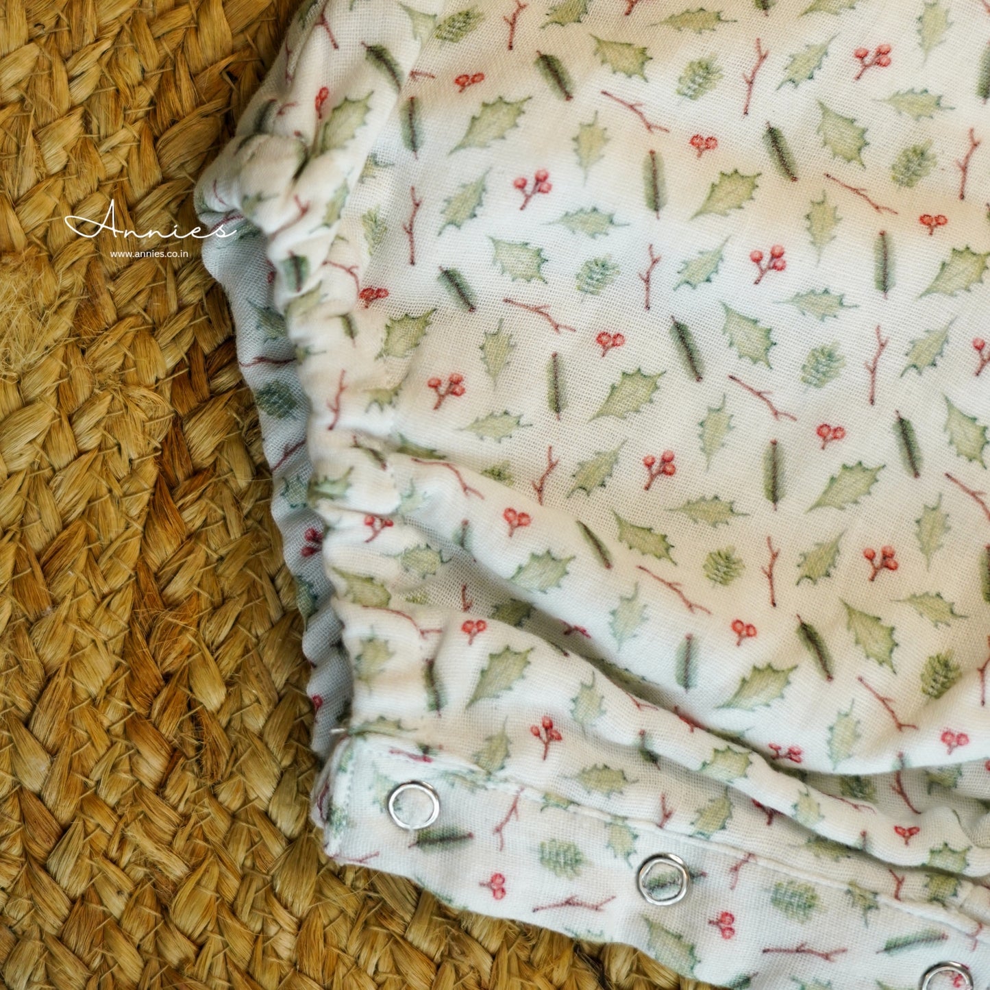 Christmas Romper Print - Holly Print _Snap Button shot