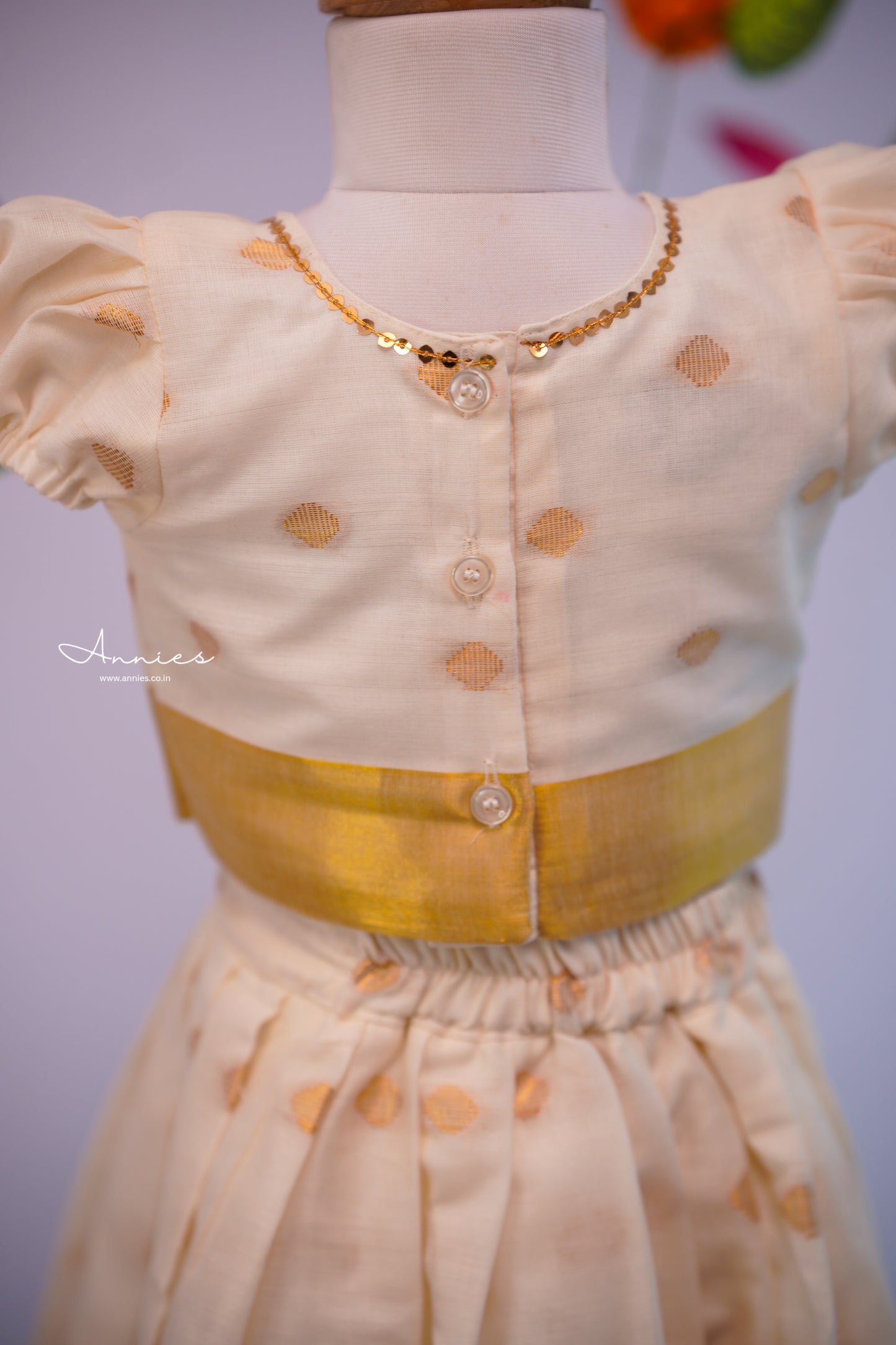 Traditional Kasavu polka Skirt and Blouse set