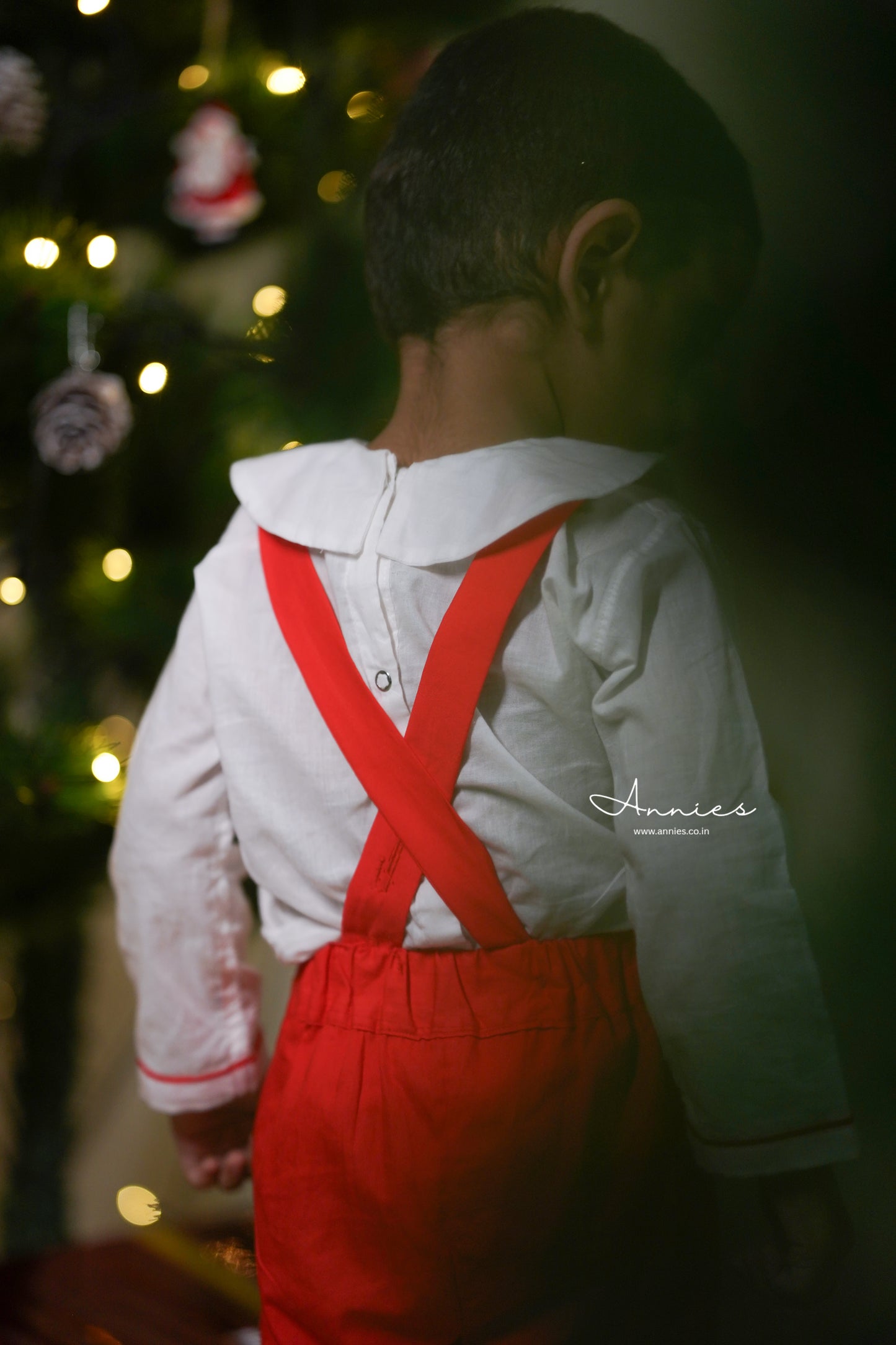 Red and Offwhite Christmas Shorts Set for Boys