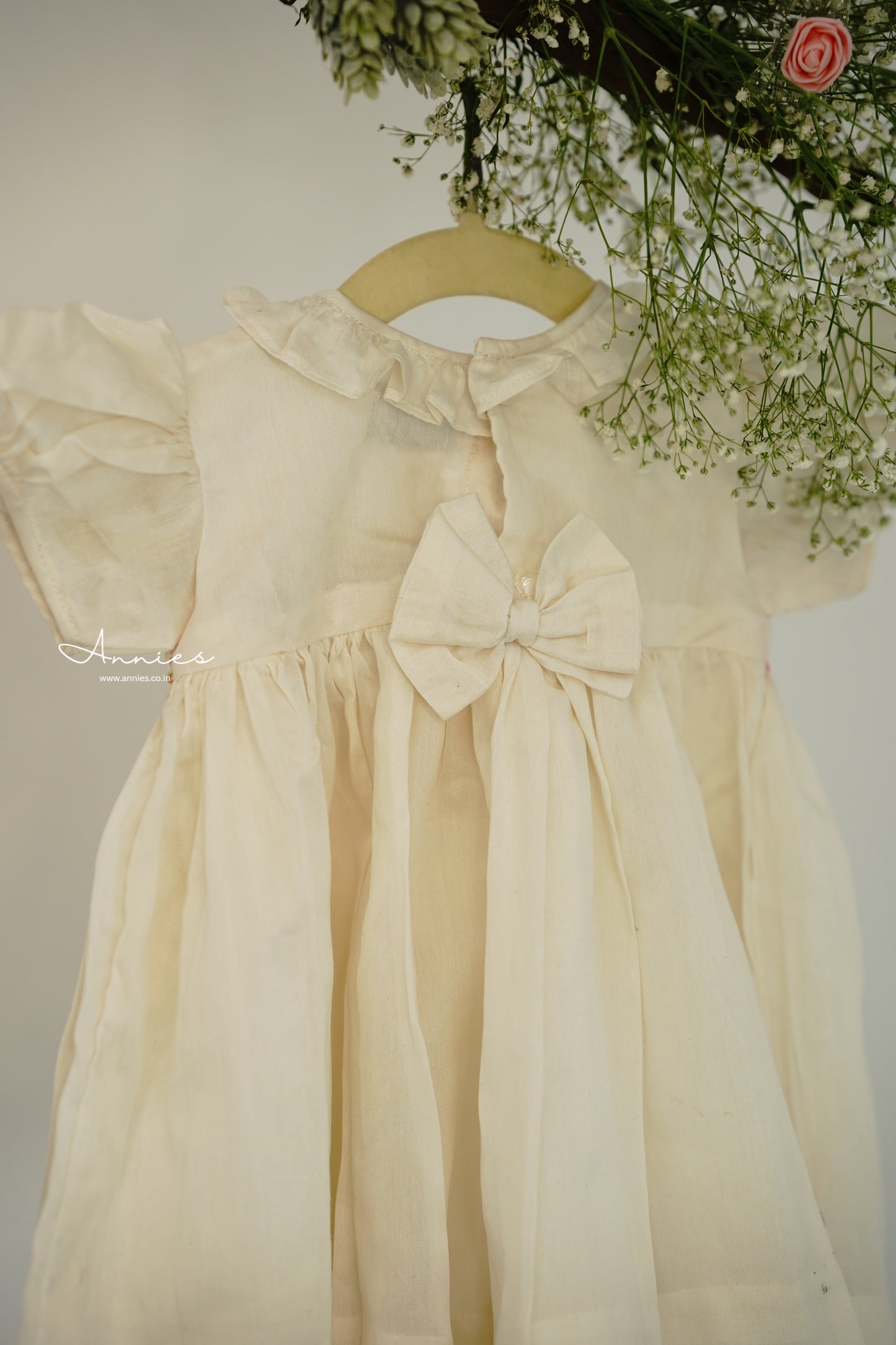 Handsmocked Offwhite Dress Color embroidery