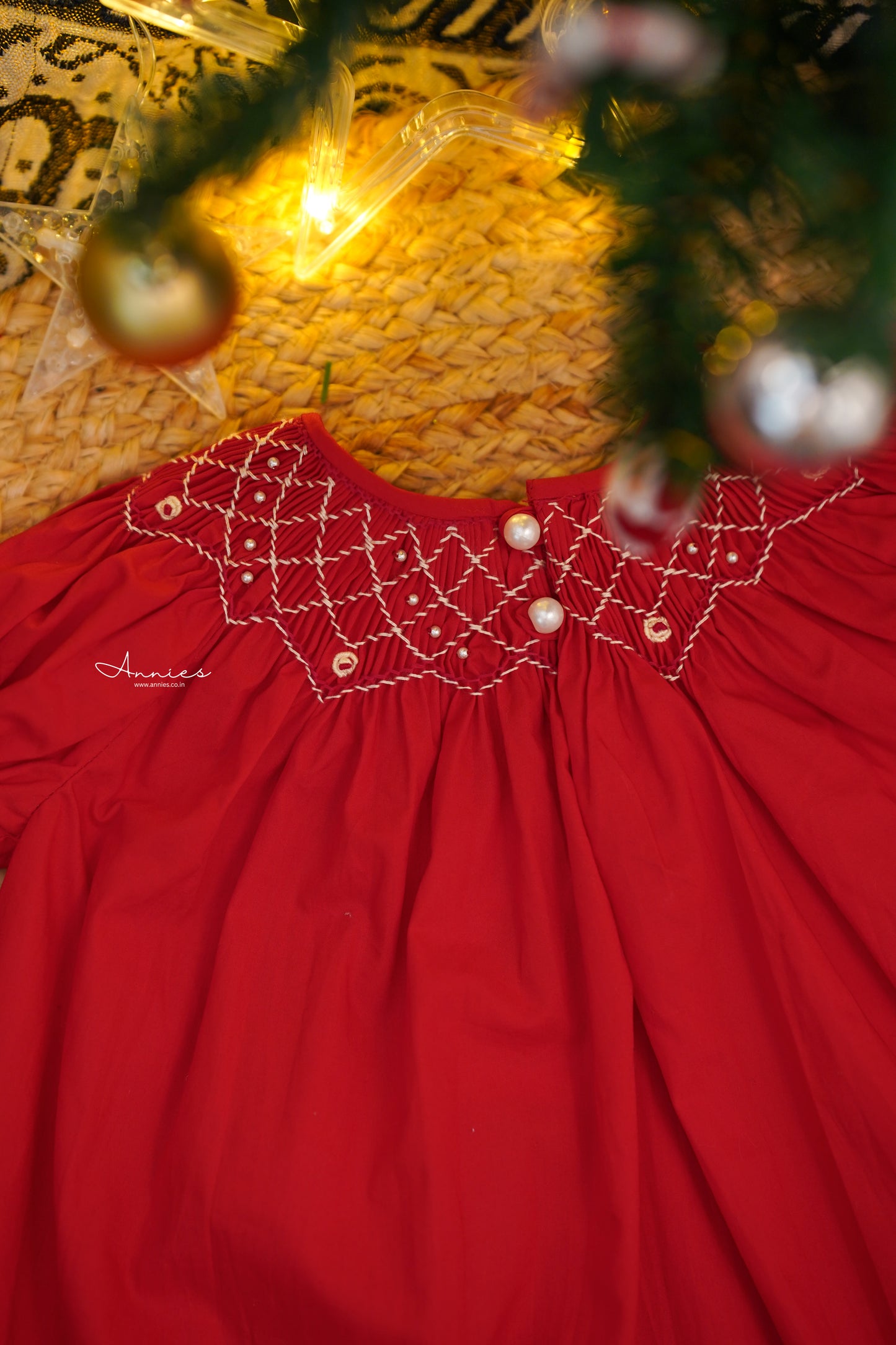 Handmade Red Smocked Bishop Dress for Babies