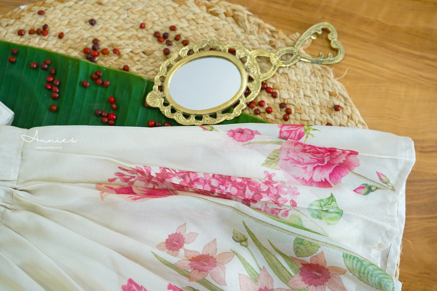 Floral Tissue Embroidered Skirt and Smocked Blouse