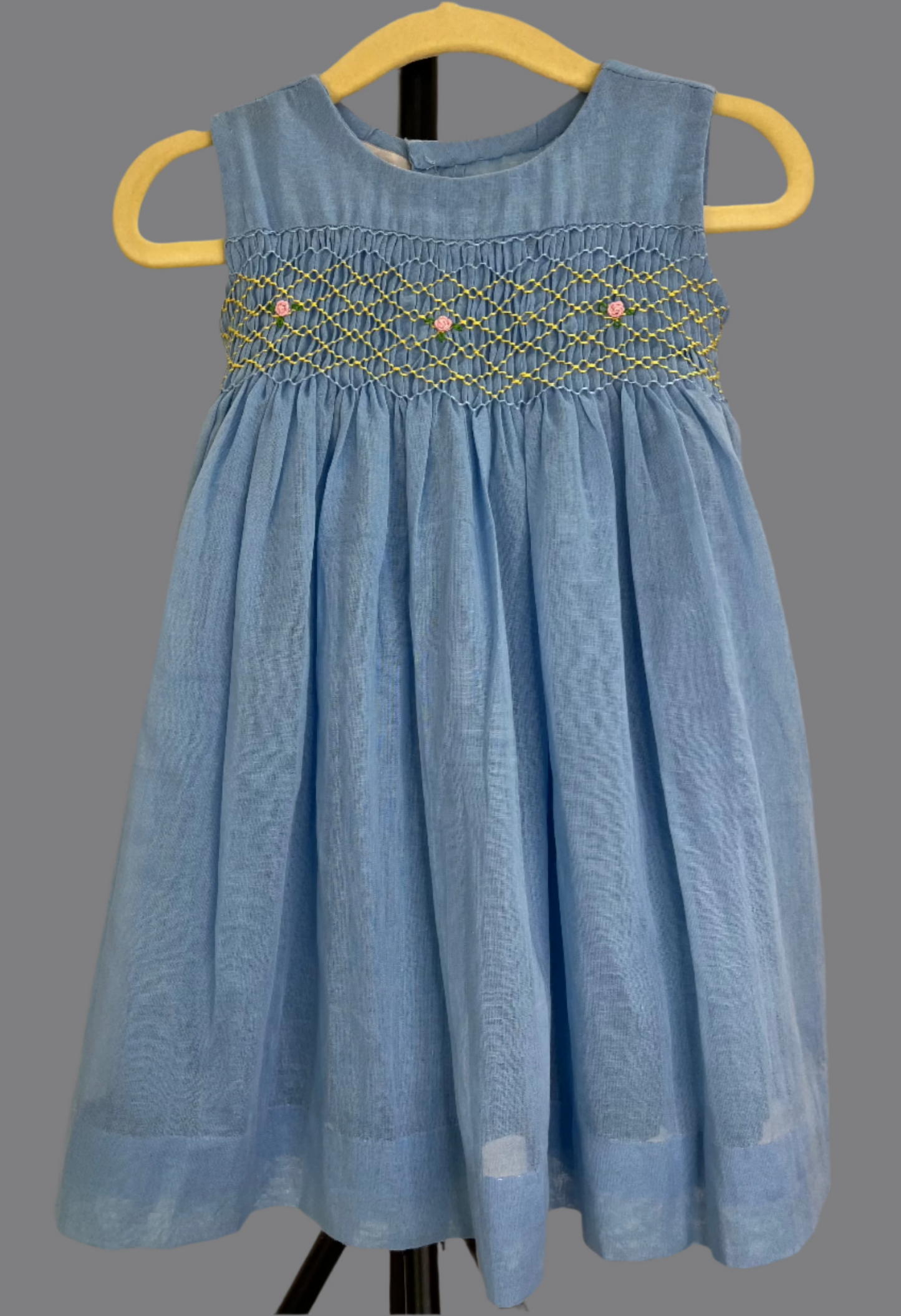 Front view of Hand Smocked_Dress_blue by annies.co.in for girls