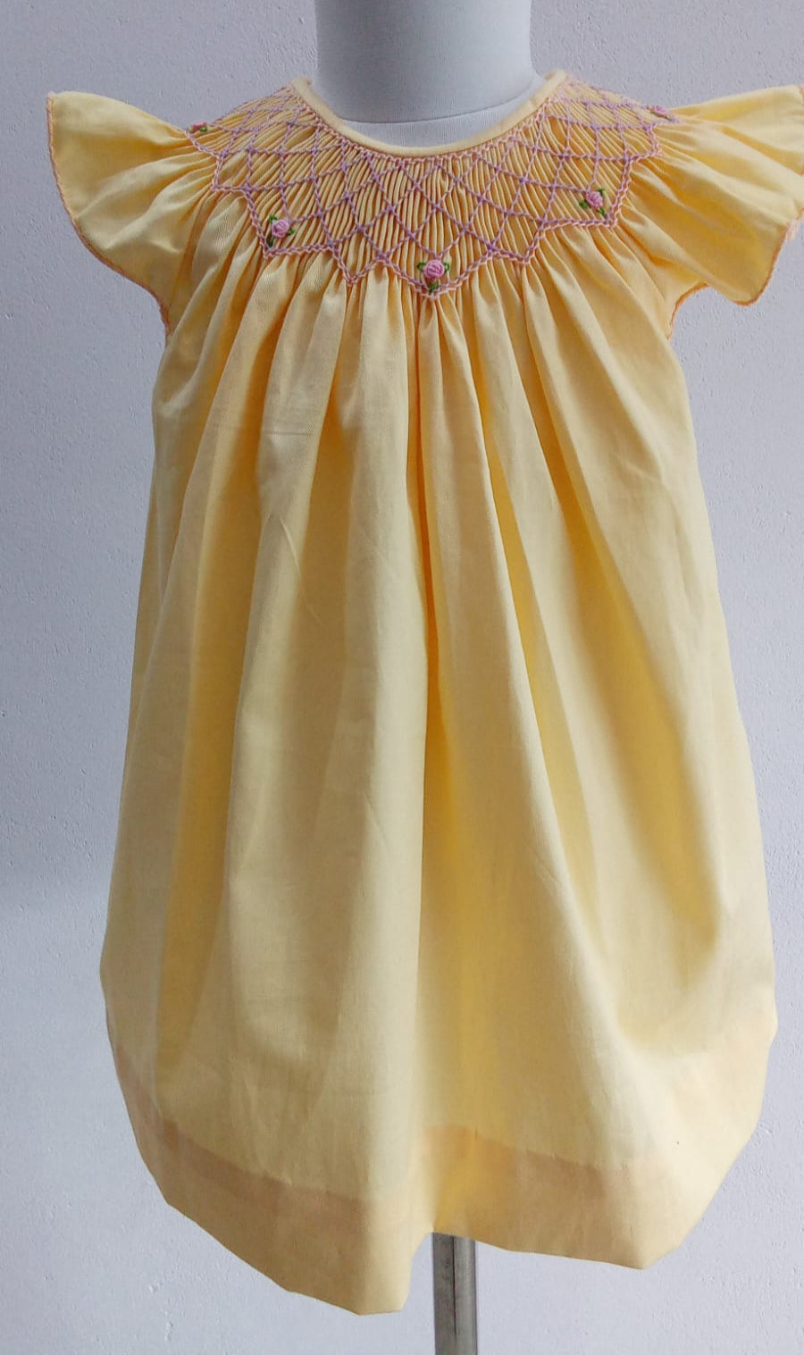 Handmade Yellow Smocked Bishop Dress for Babies by annies.co.in