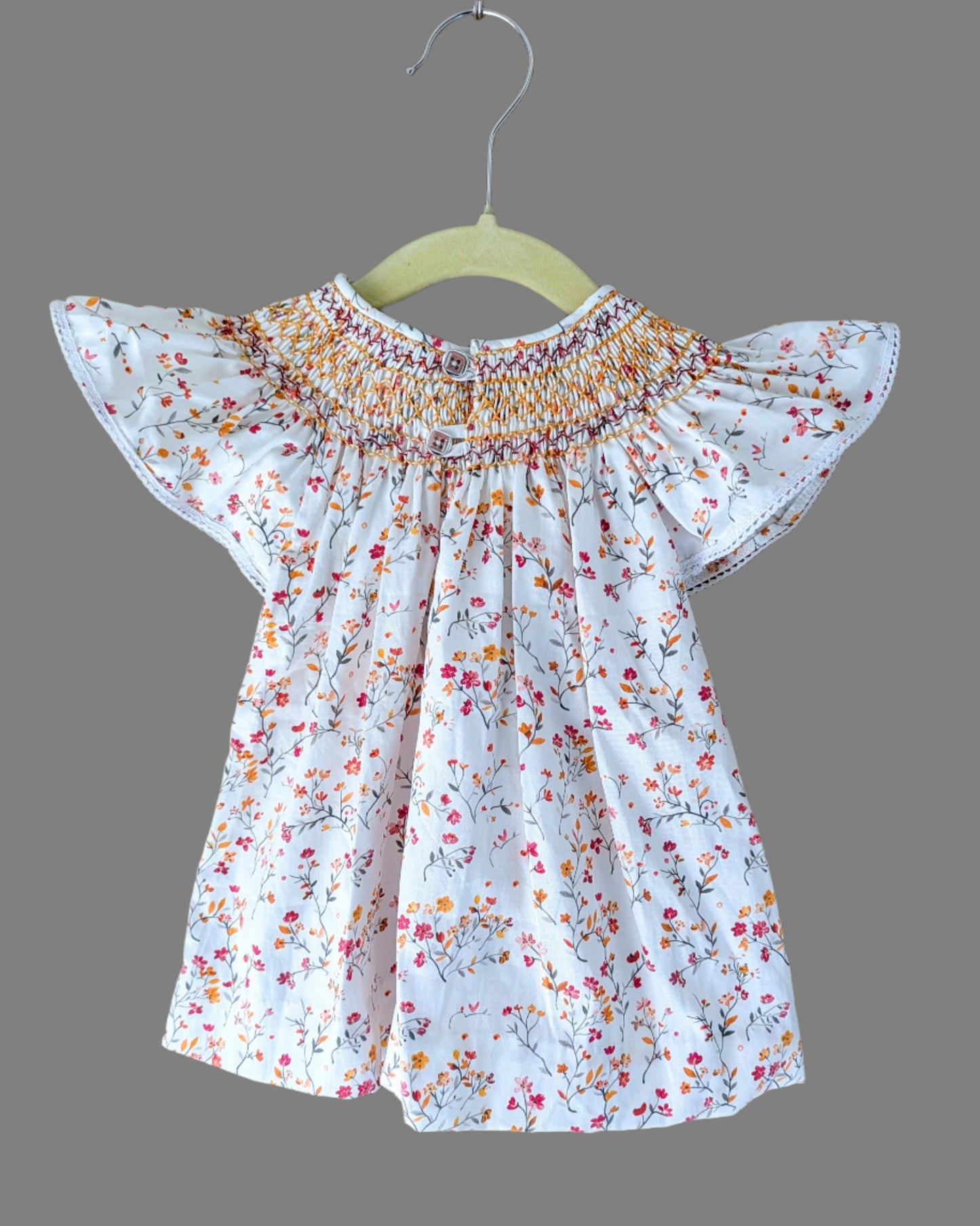 Mini Floral_Smocked_Bishop_Dress_Front_Close_Up