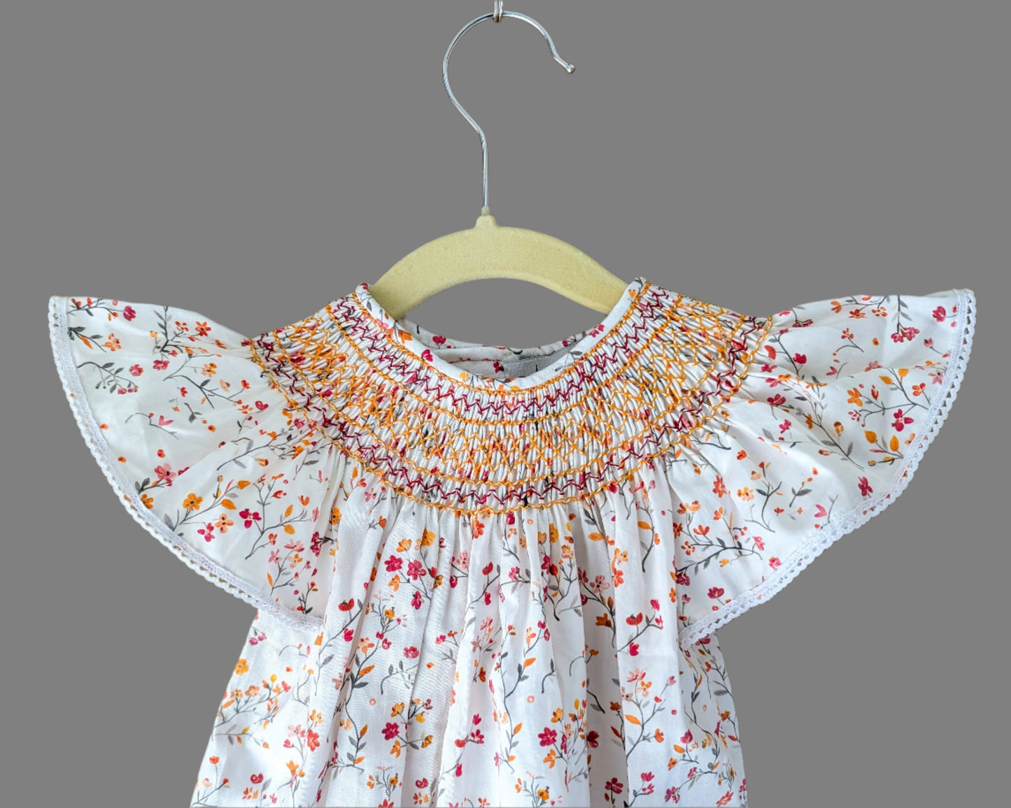 Mini Floral_Smocked_Bishop_Dress_Front_Close_Up