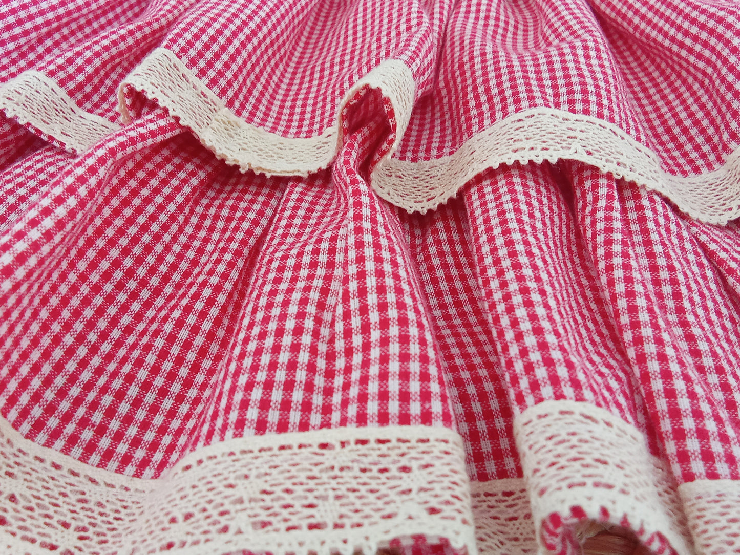Close up view of Red Plaid Layer Skirt by annies.co.in