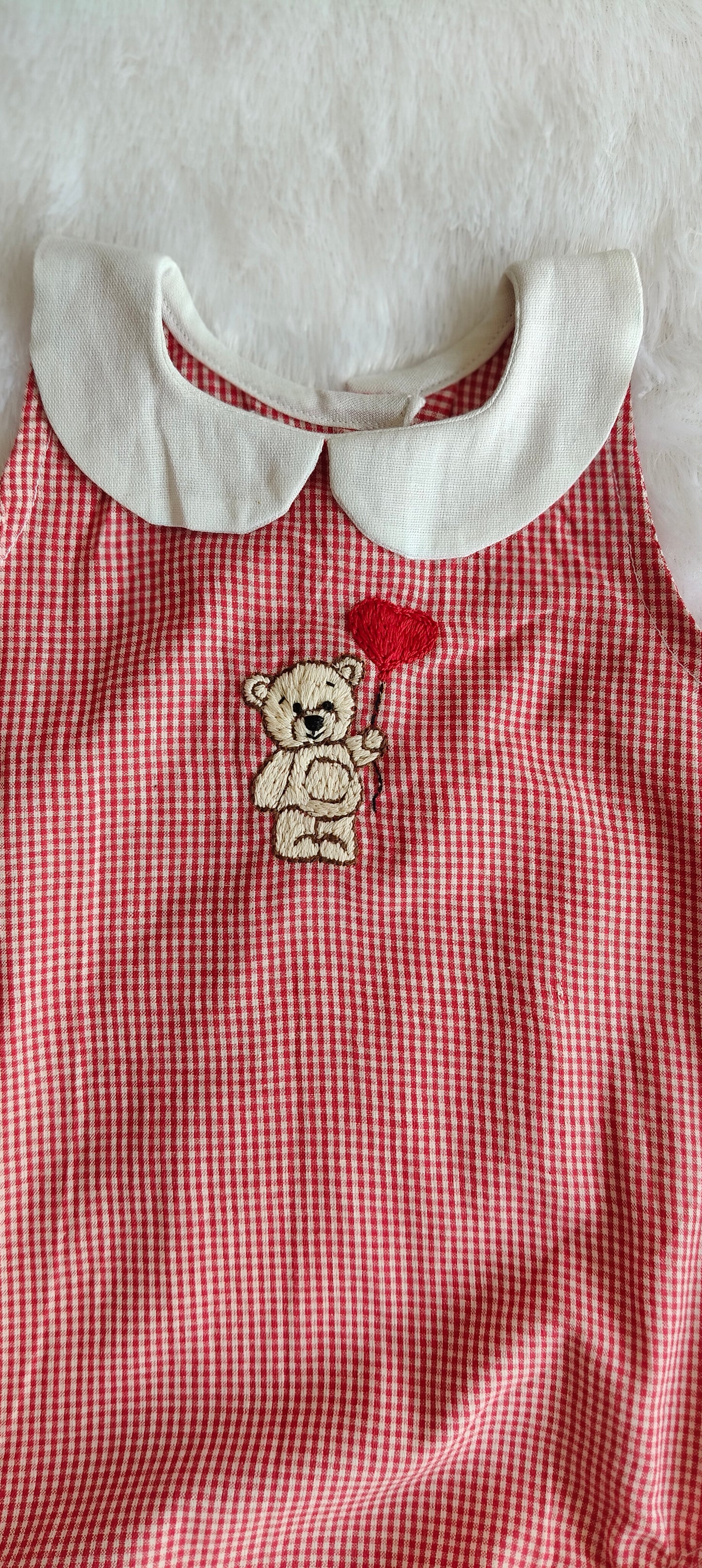 Peterpan collar red check Teddy Romper