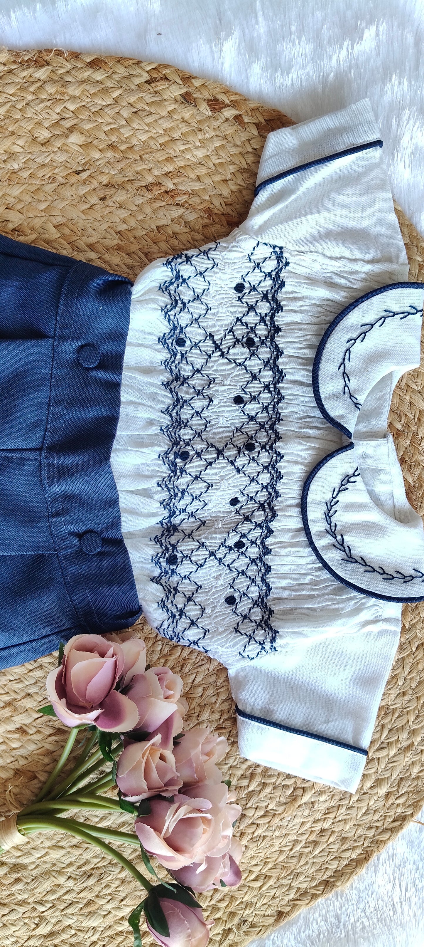 Theodore vintage hand smocked peter pan collar top and shorts