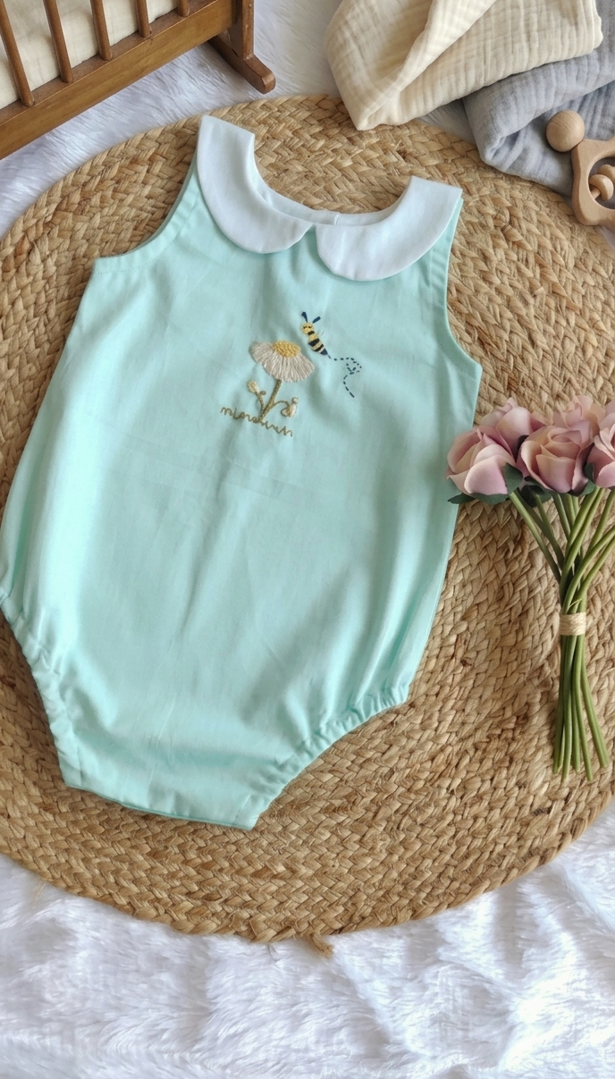 Honeybee Unisex Romper in ocean green