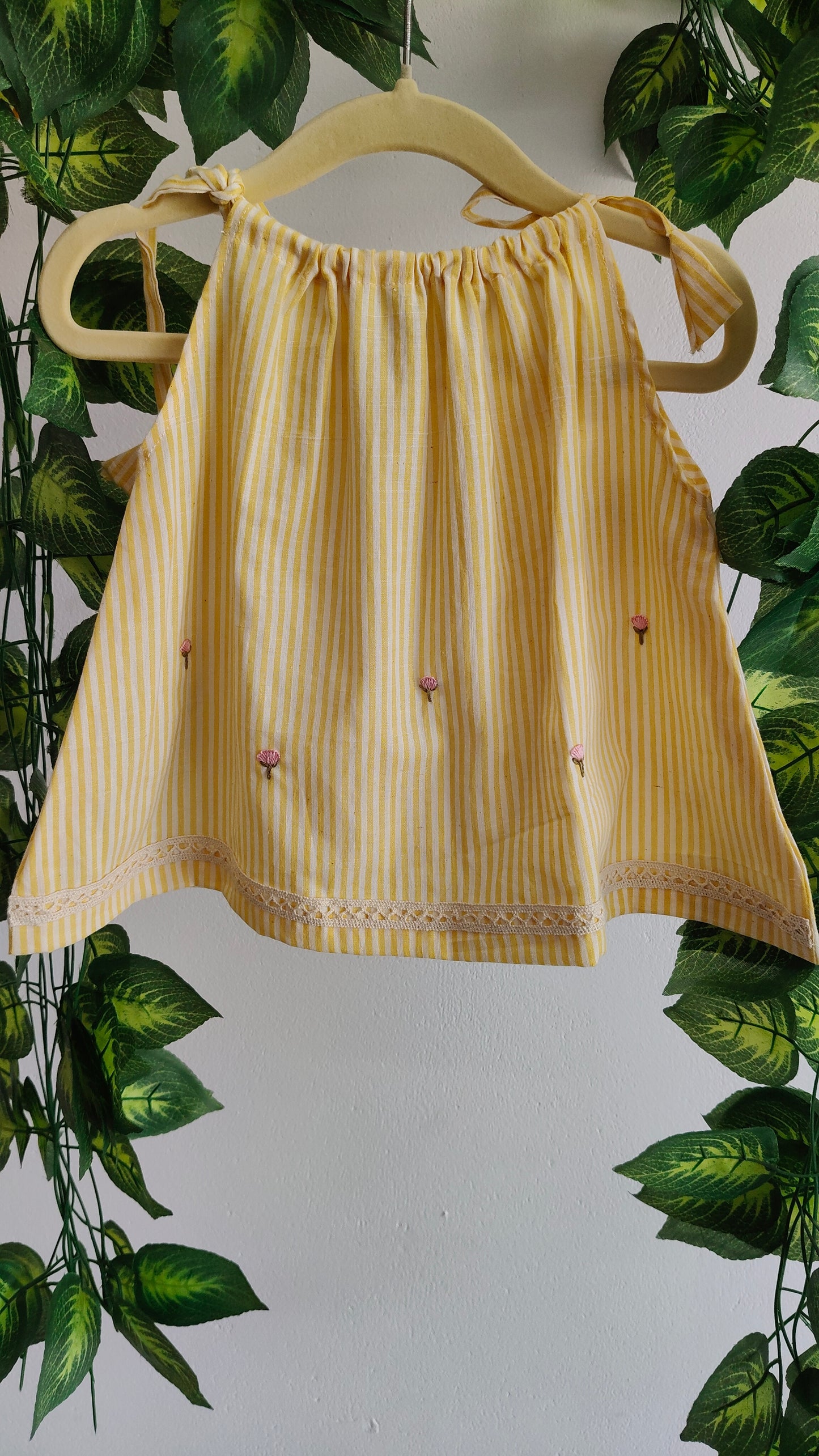 Pillow case dress yellow line