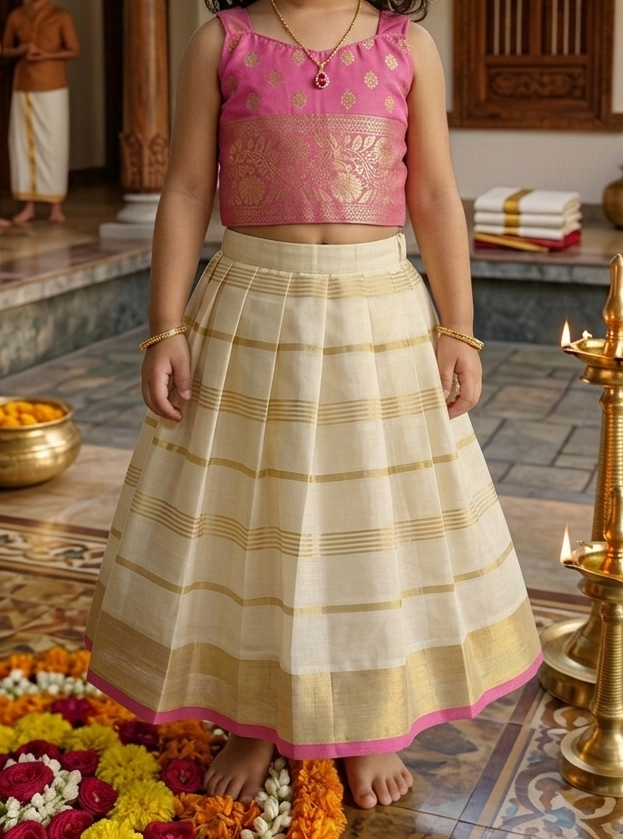 Traditional full stripes kasavu skirt