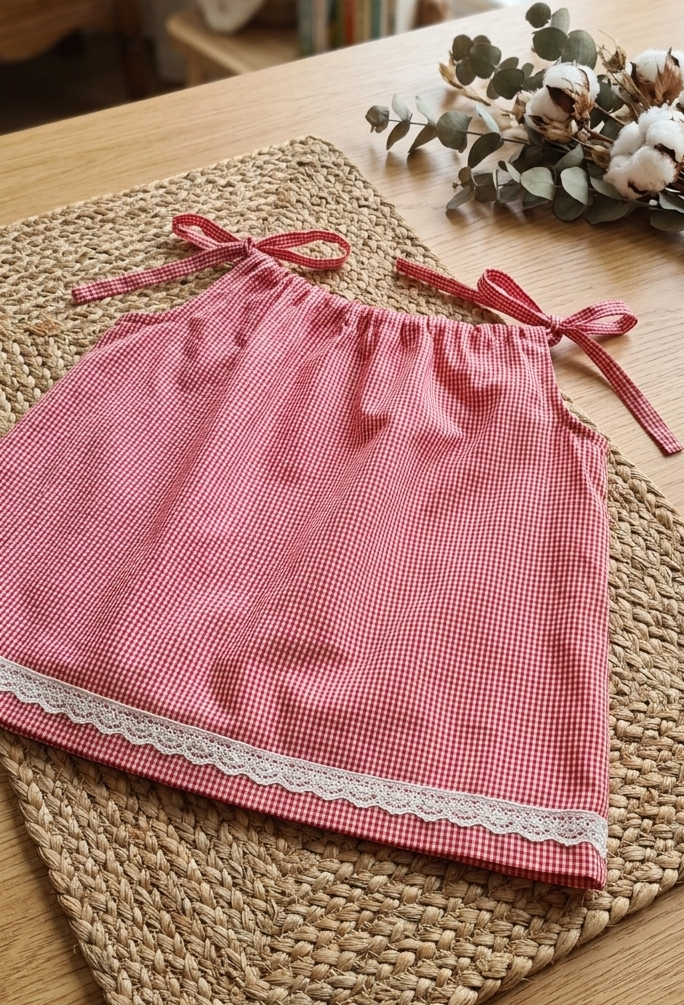 Pillow case tie up dress Red check