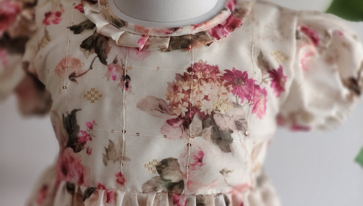 Floral Chanderi Jaquard Dress pink shades