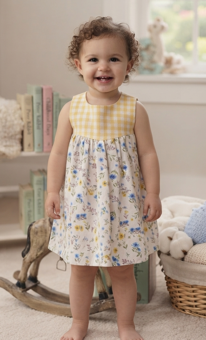 Sunshine yellow check & floral matilda