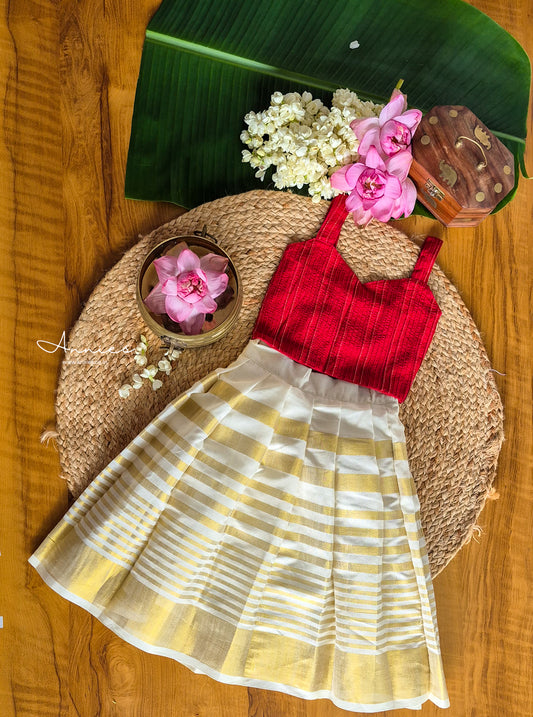 Kasavu Skirt and Red Blouse