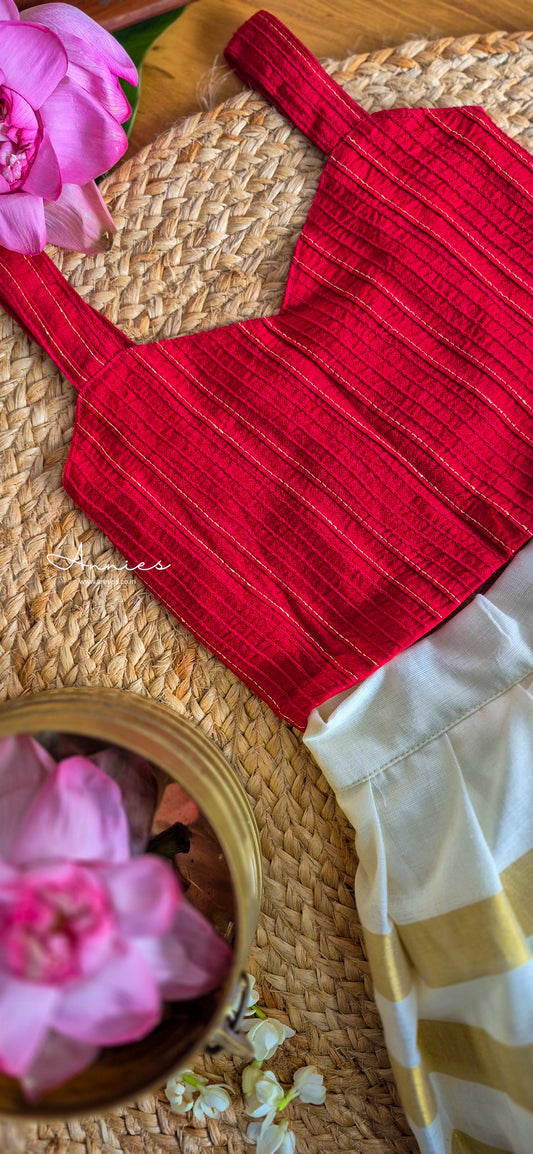 Red Silk Embroidered Blouse