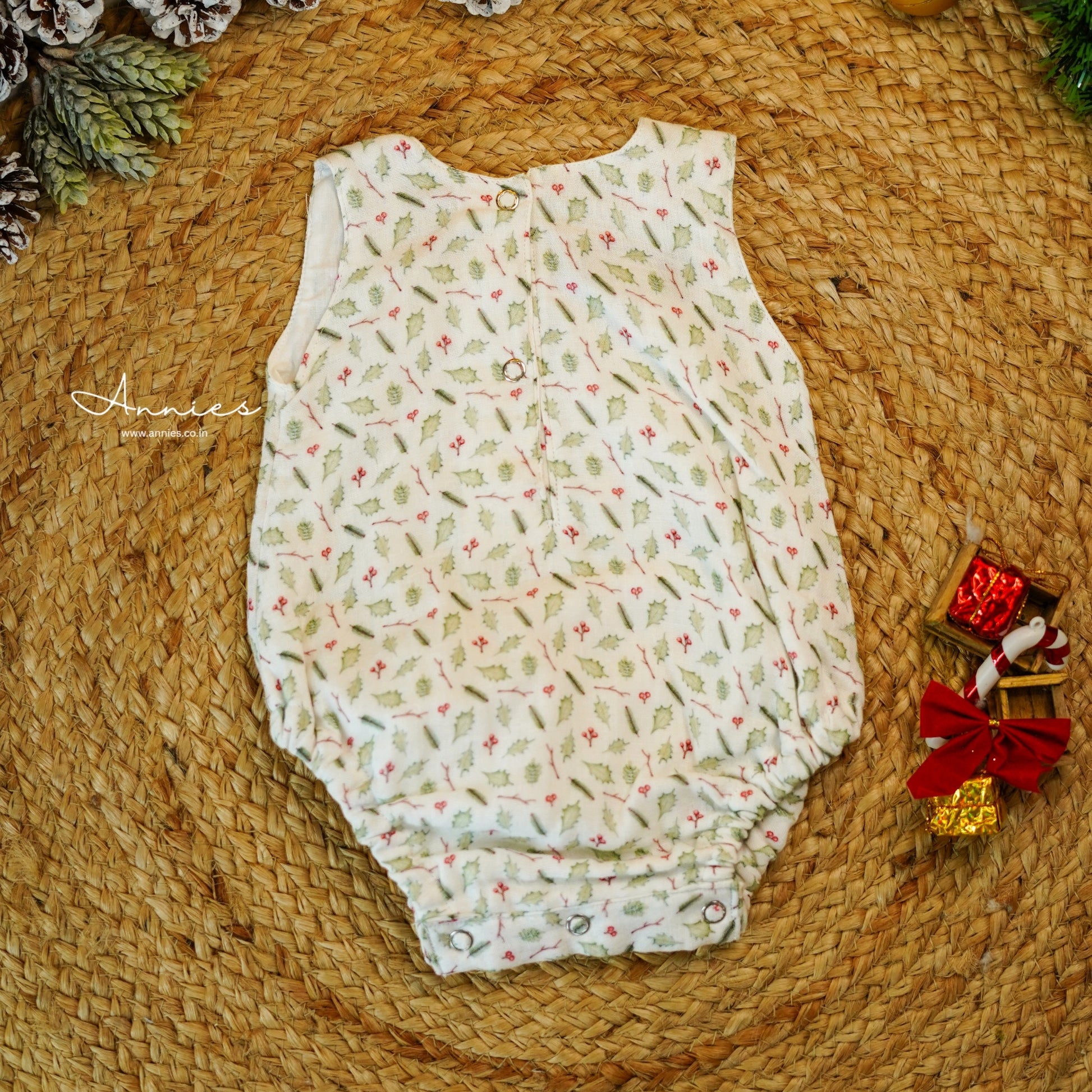 Christmas Romper Print - Holly Print_back shot