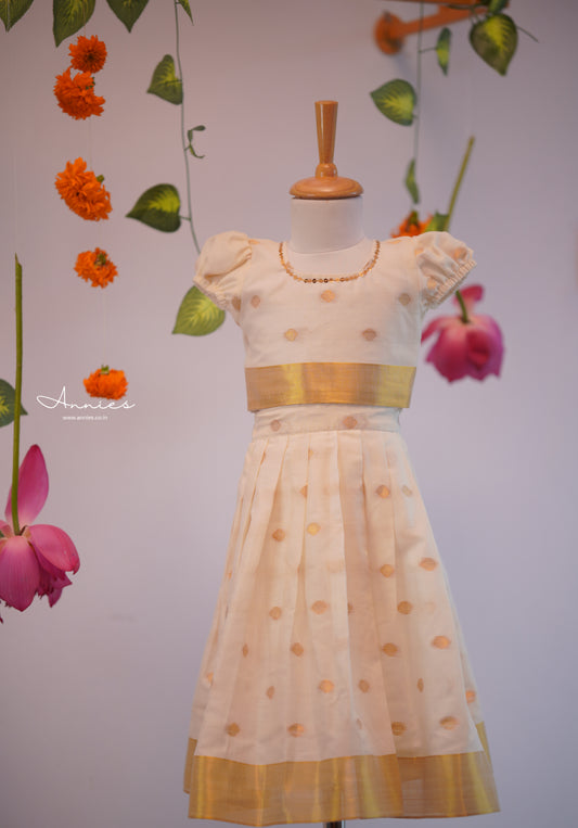 Traditional Kasavu polka Skirt and Blouse set