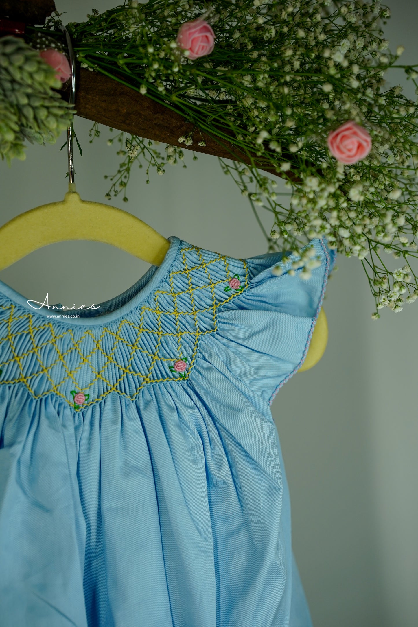 Handmade Blue Smocked Bishop Dress for Babies