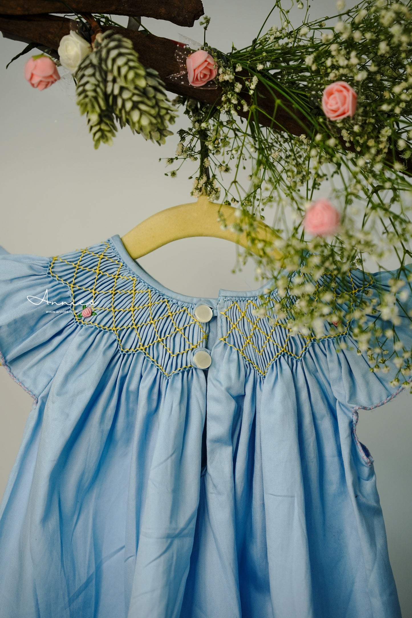 Handmade Blue Smocked Bishop Dress for Babies