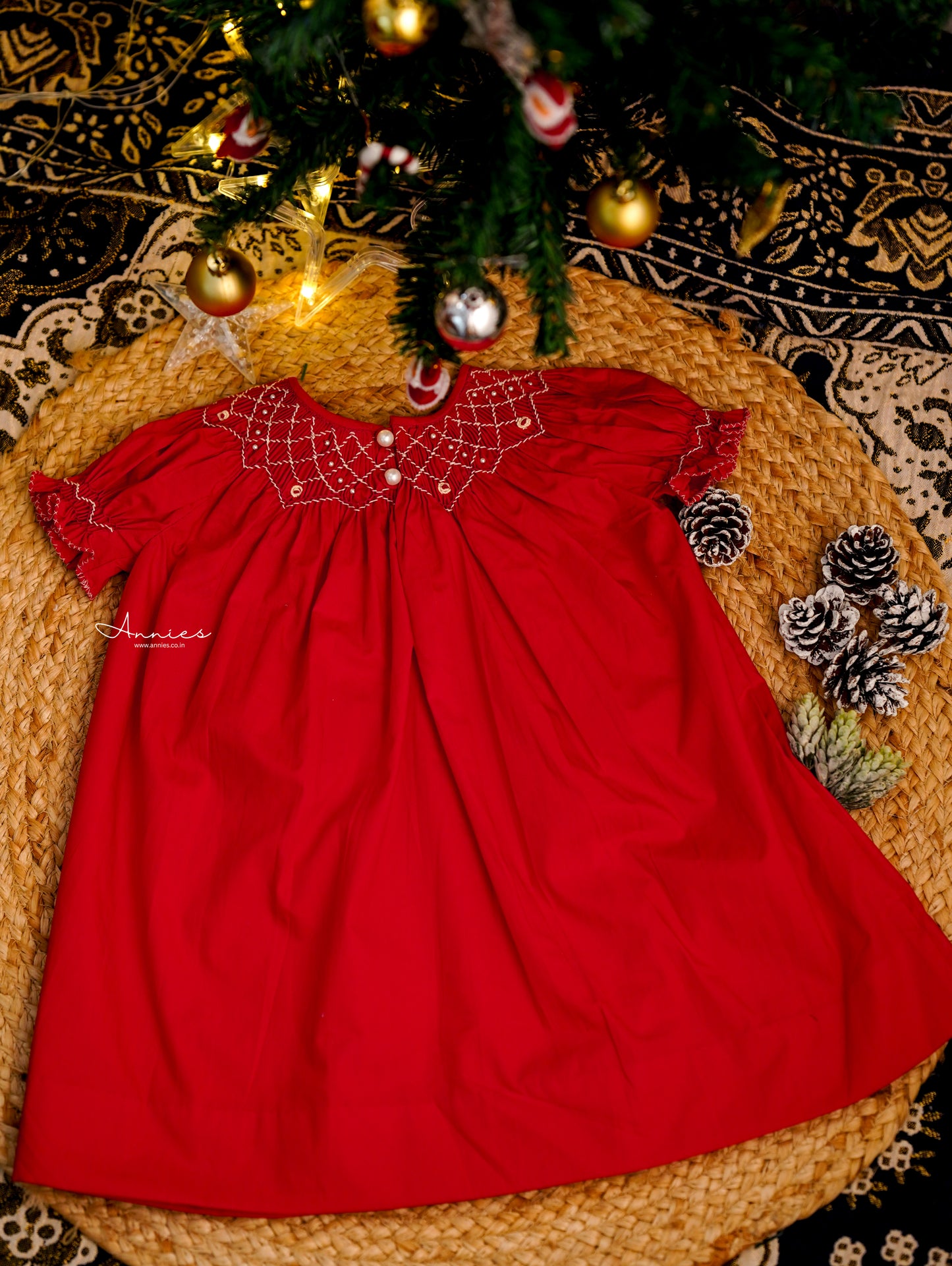 Handmade Red Smocked Bishop Dress for Babies