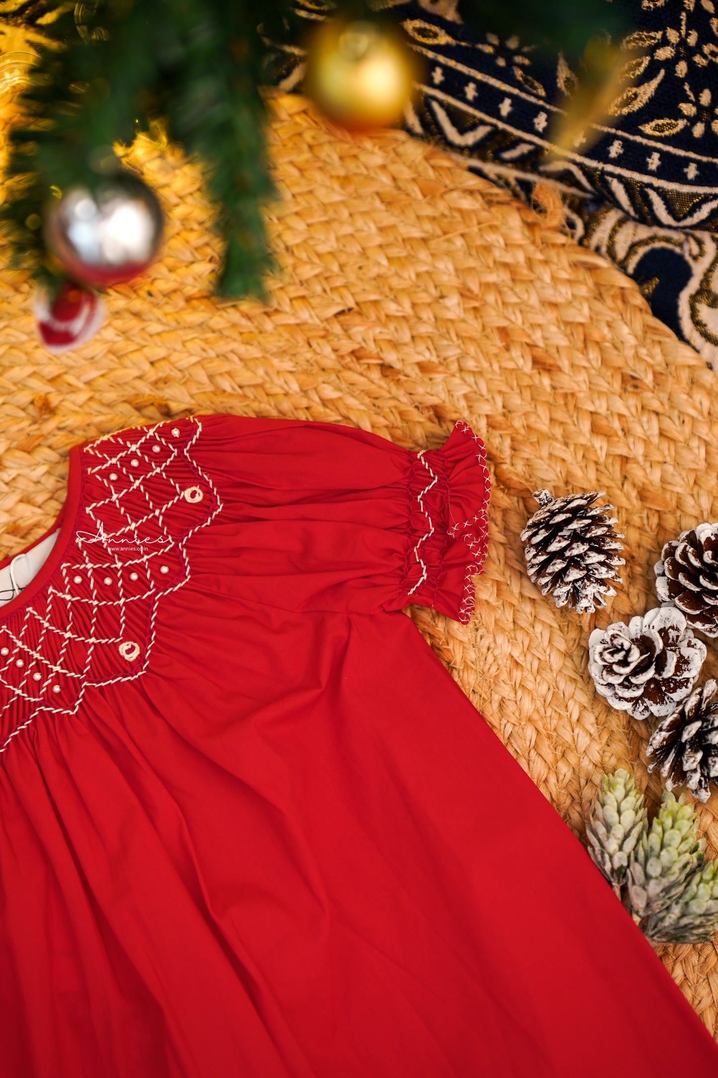 Handmade Red Smocked Bishop Dress for Babies