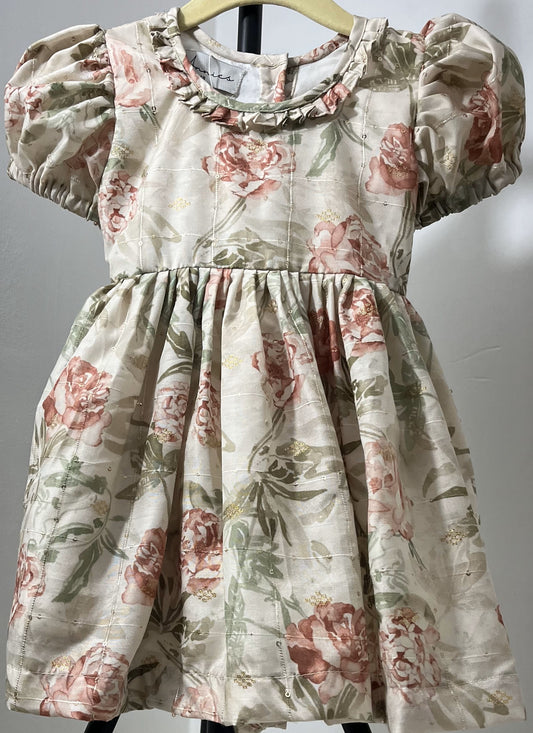 Girls Floral_Chanderi_flared_dress_front viewby annies.co.in