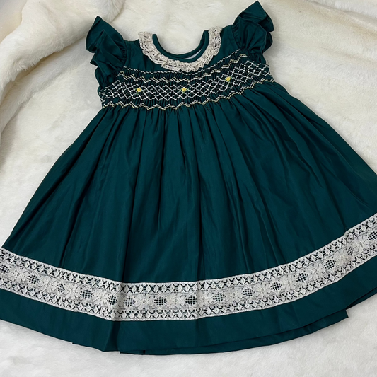 Image of  green smocked dress by annies.co.in