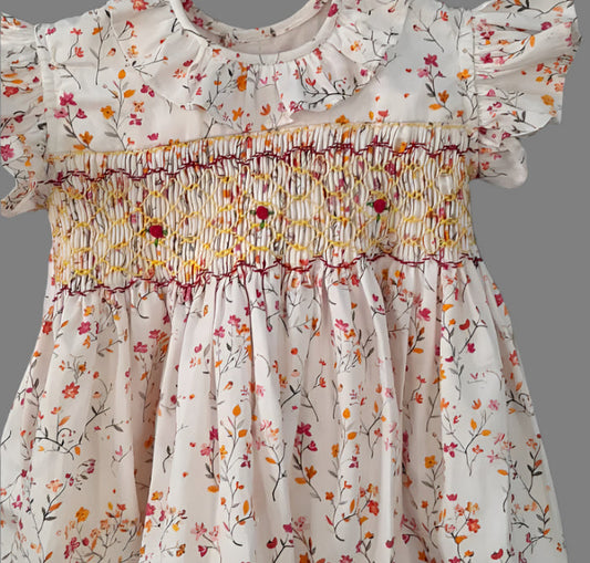 Front view (close up) of Hand Smocked Floral Dress by annies.co.in