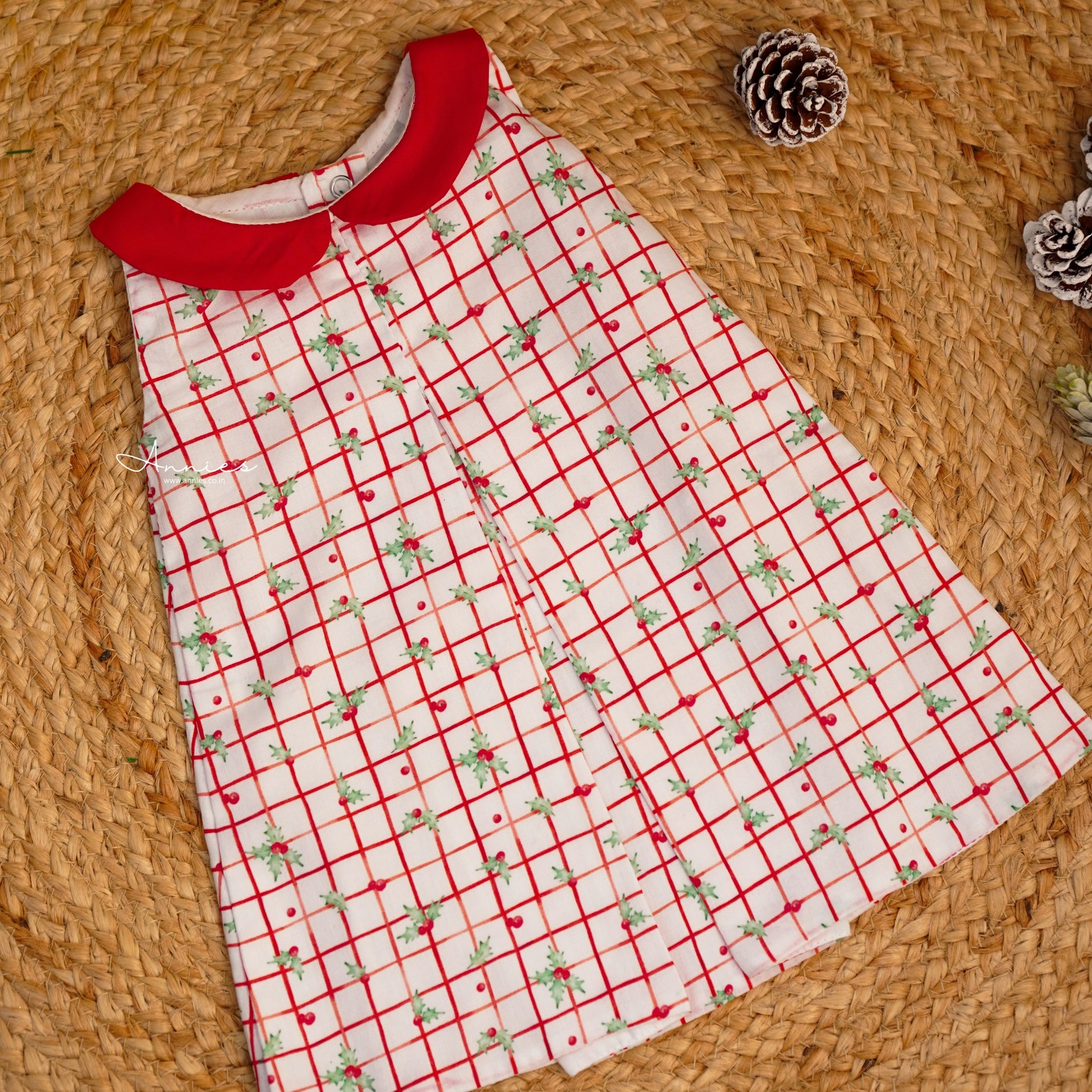 Holly in Checks Collar Dress_front girls dress flat layed b annies.co.in