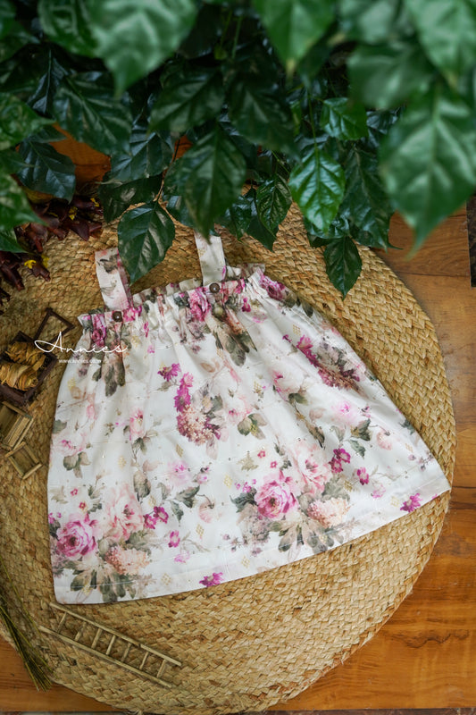 Little Ella Dress in Floral Chanderi flat layed