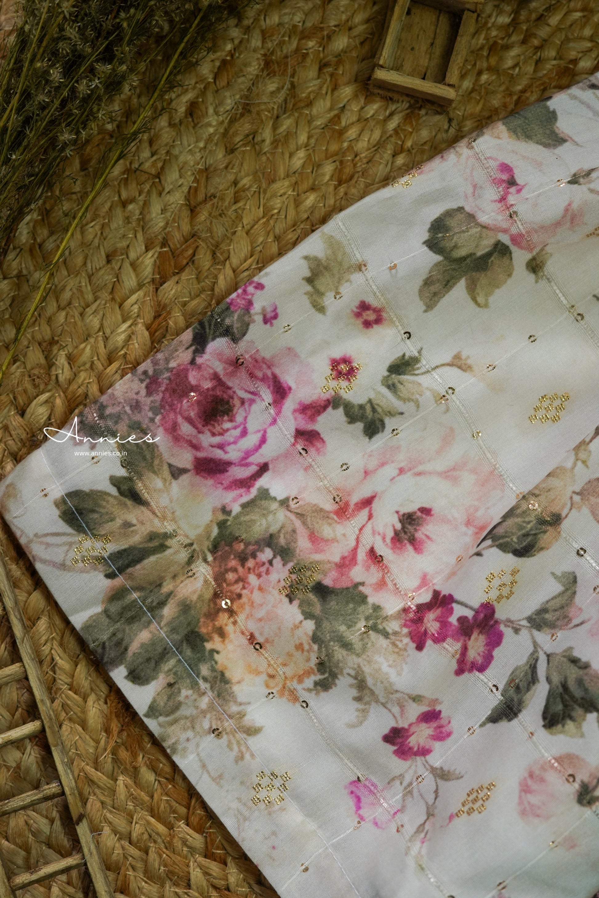Little Ella Dress in Floral Chanderi by annies.co.in flat layed
