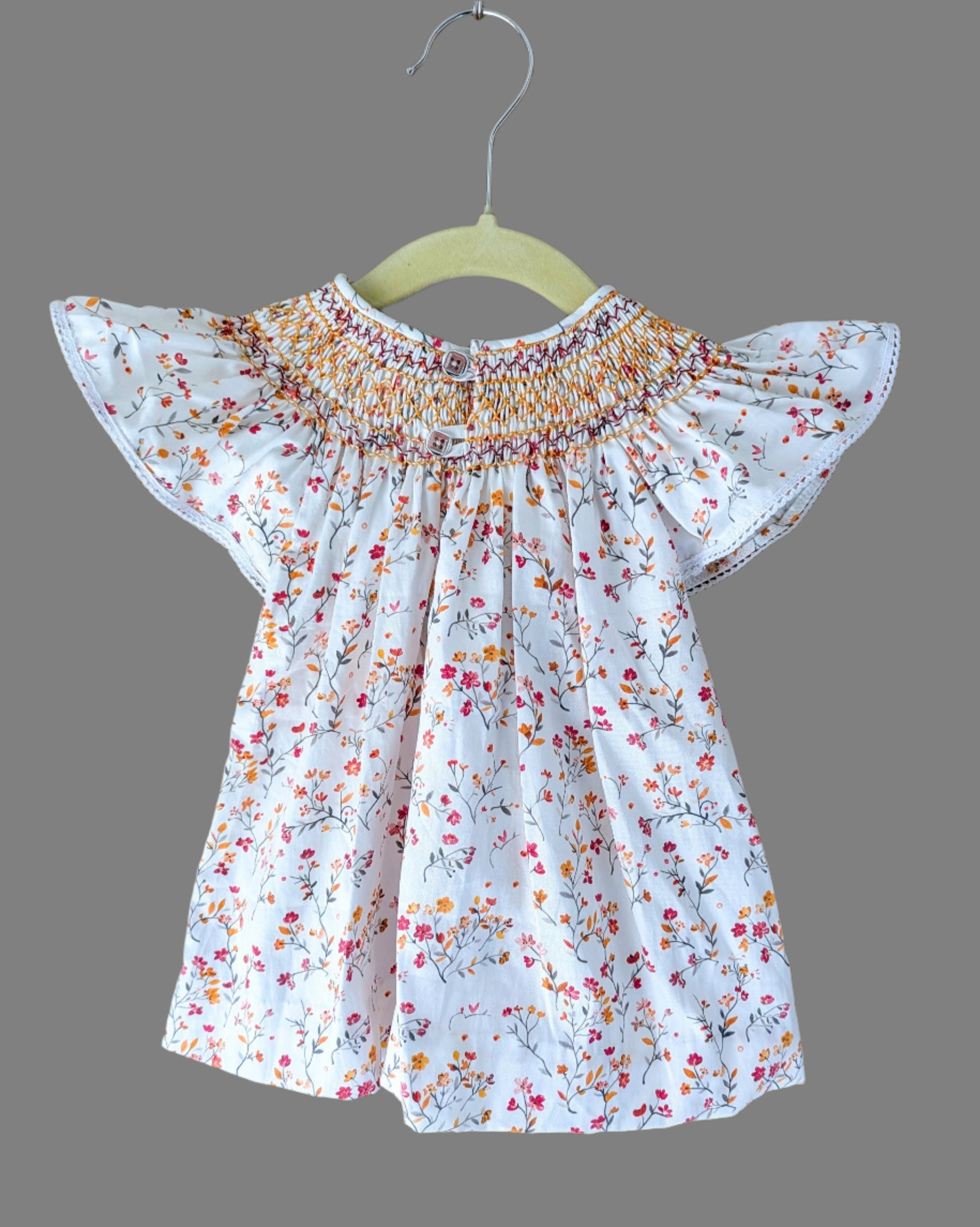 Mini Floral_Smocked_Bishop_Dress_Front_Close_Up