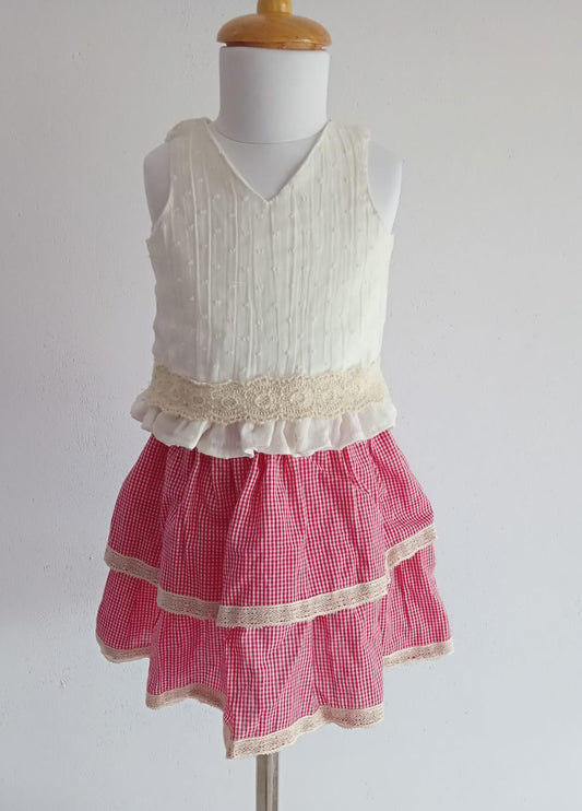 mannequin view of Red Plaid Layer Skirt by annies.co.in