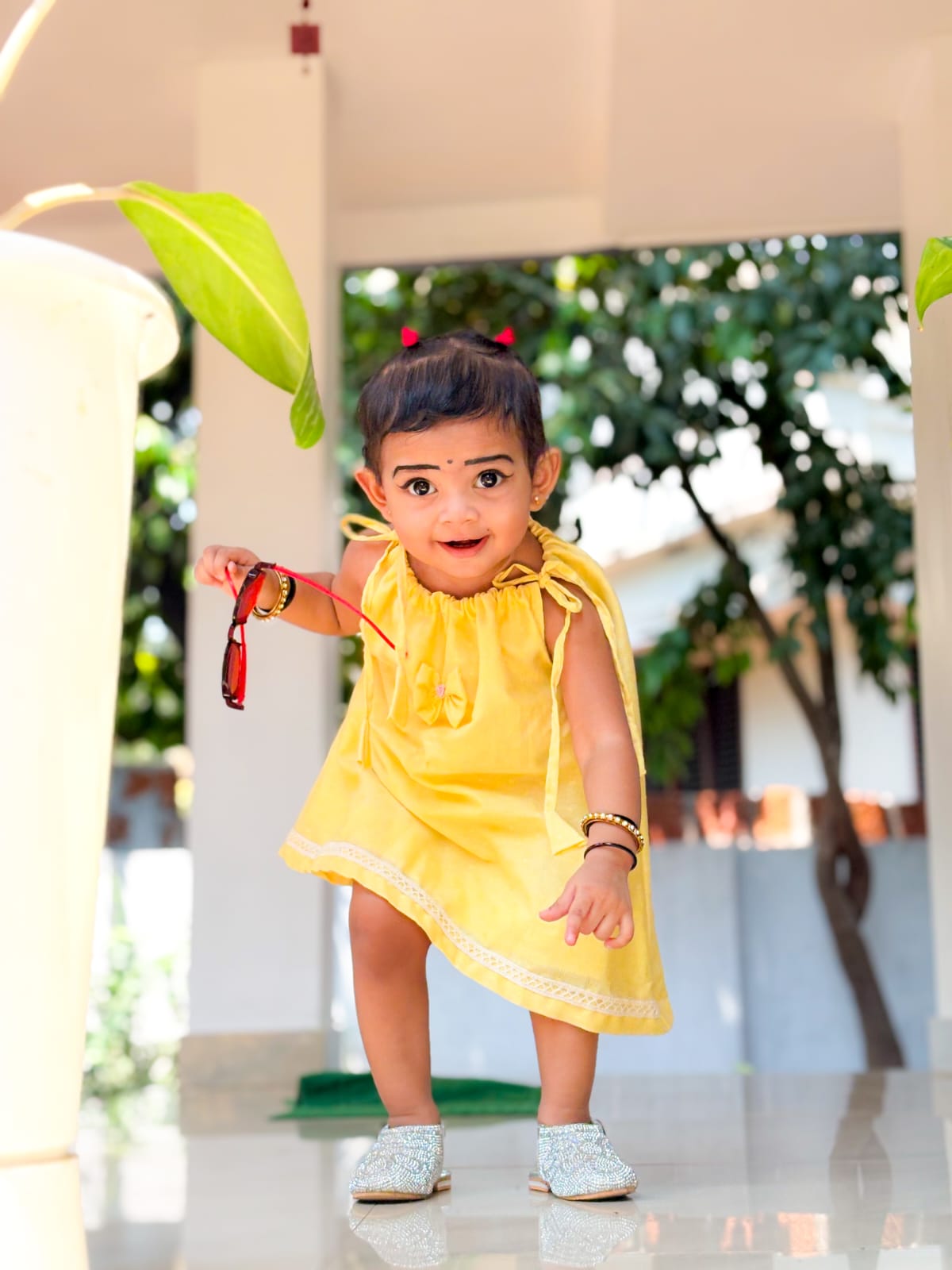 Yellow Pillowcase dress with a bow