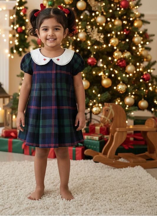 Christmas Baby Dress Green Tartan