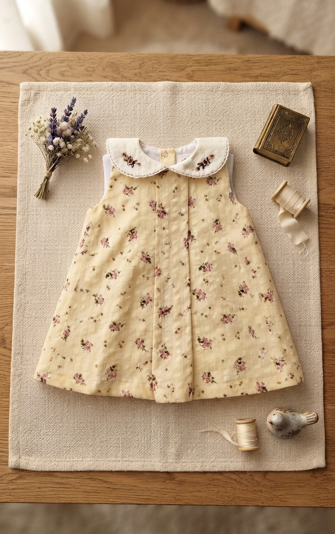 Yellow Maroon floral peterpan Collar Aline dress