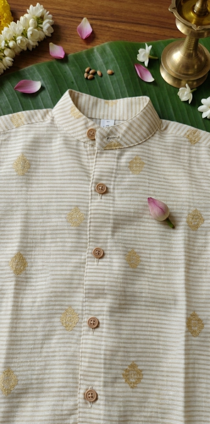 Kasavu butta stripes Chinese collar shirt