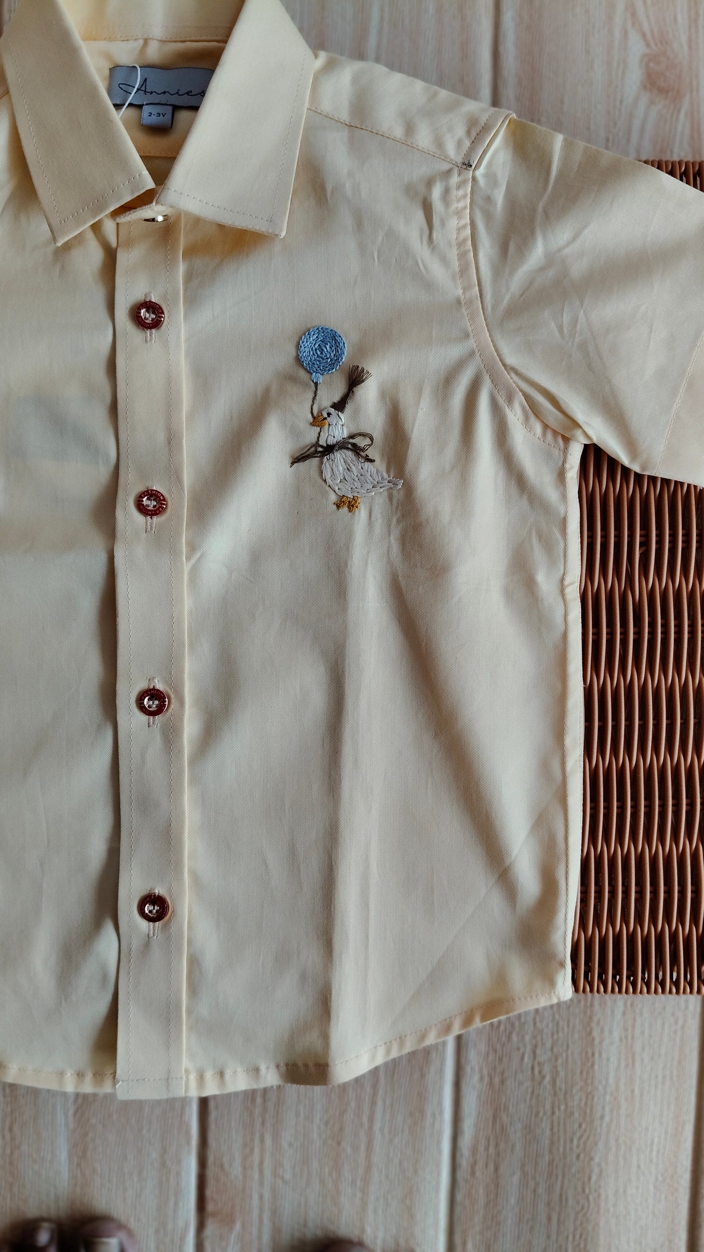 Yellow Short Sleeve Shirt with Goose Embroidery for Boys