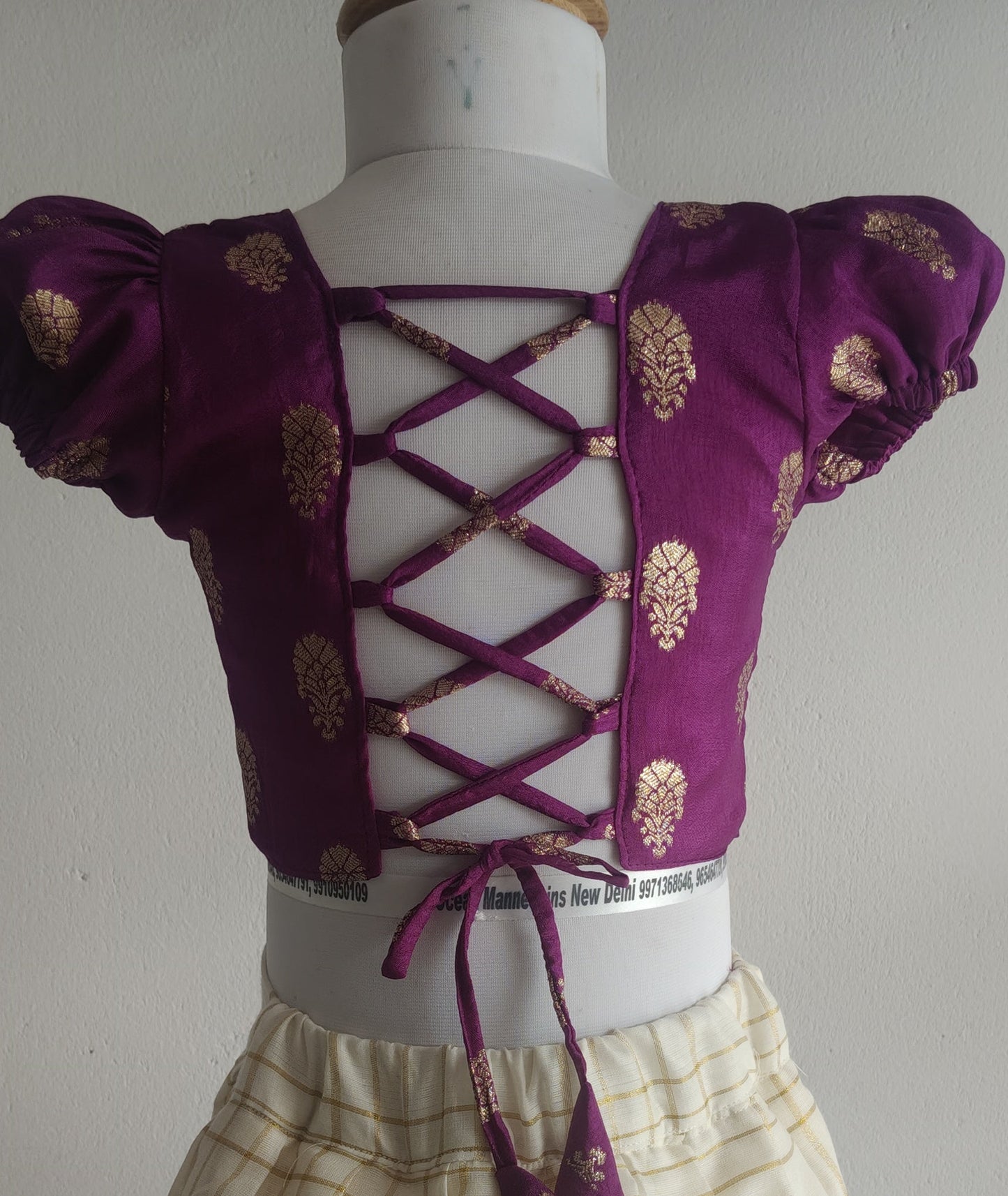 Mayuri Brocade criss-cross puff sleeve blouse