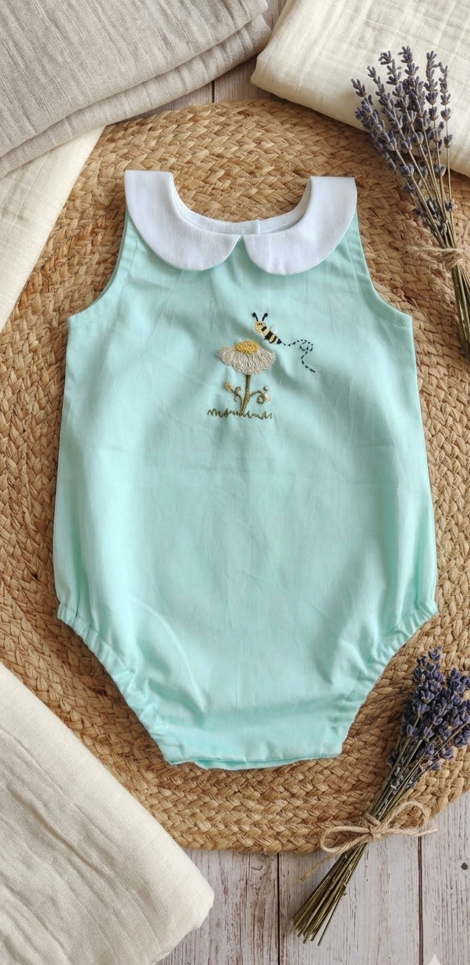 Honeybee Unisex Romper in ocean green
