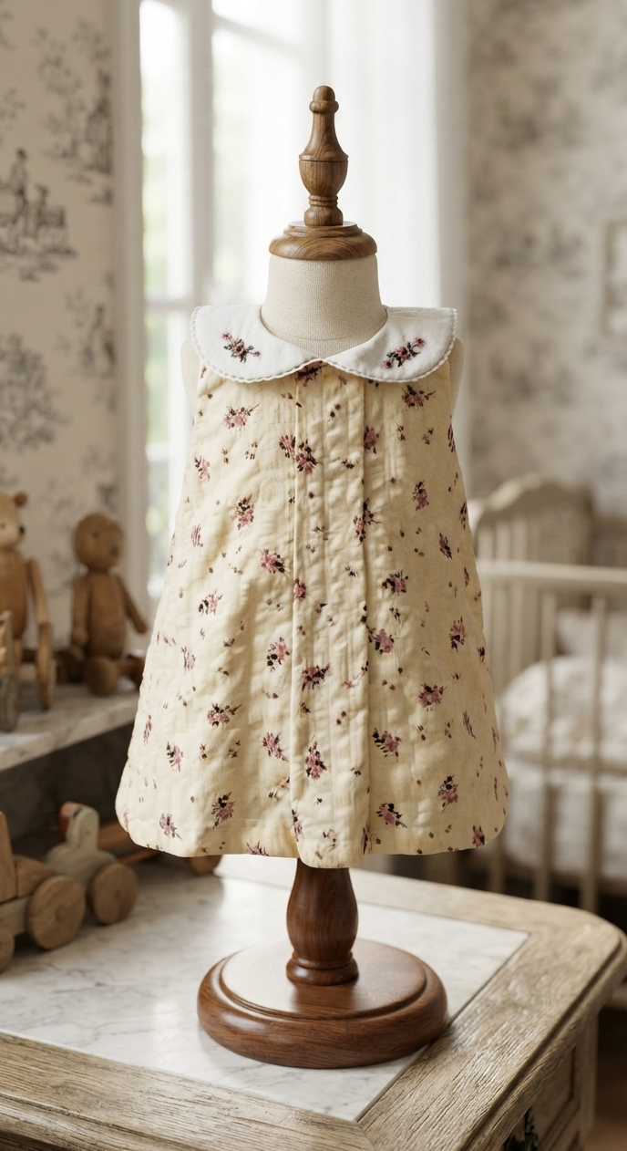 Yellow Maroon floral peterpan Collar Aline dress