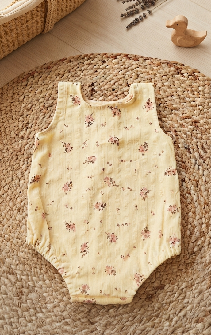 Yellow Maroon Floral Romper