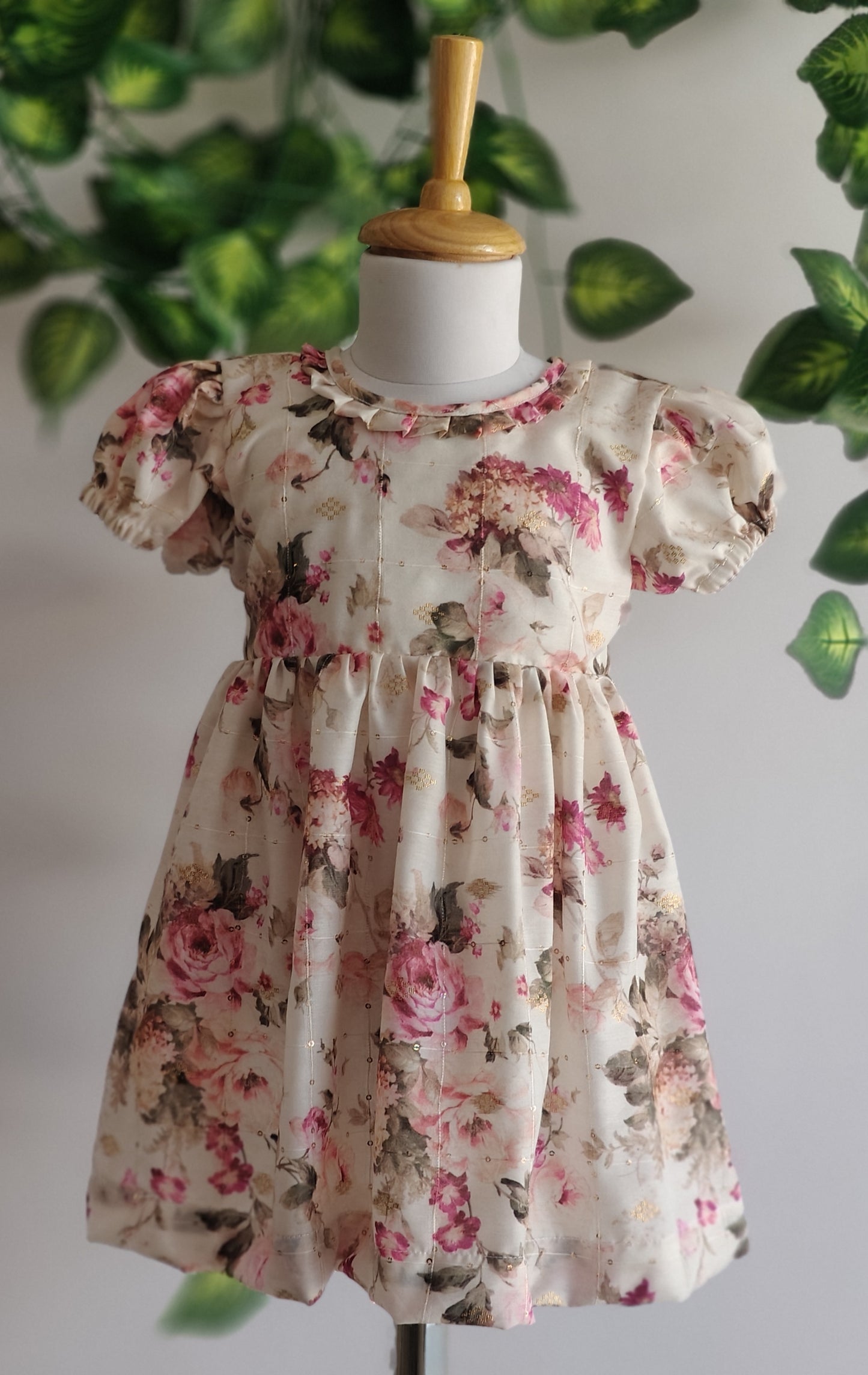 Floral Chanderi Jaquard Dress pink shades