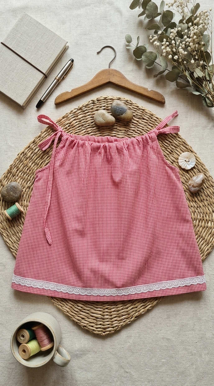 Pillow case tie up dress Red check