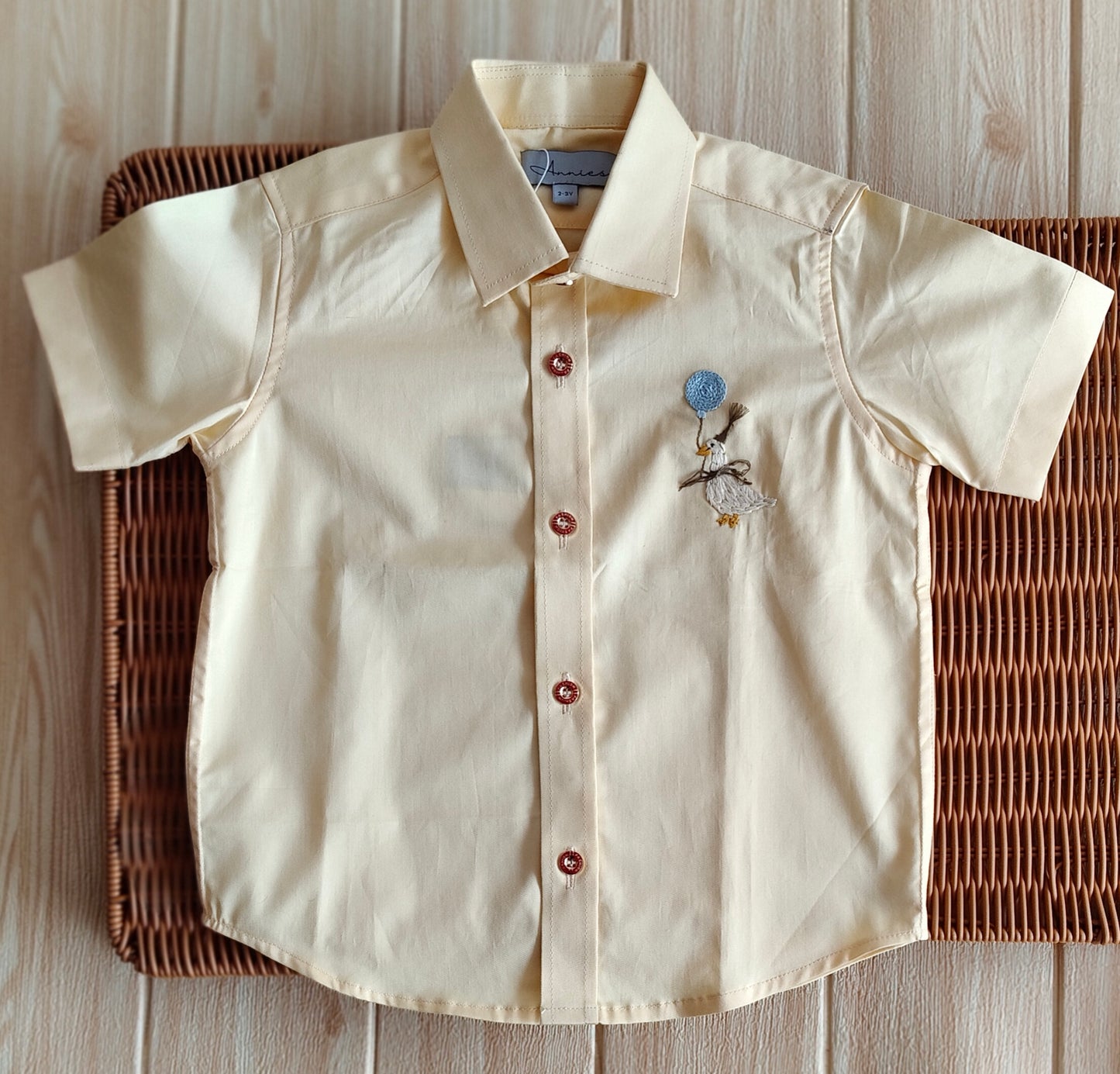 Yellow Short Sleeve Shirt with Goose Embroidery for Boys