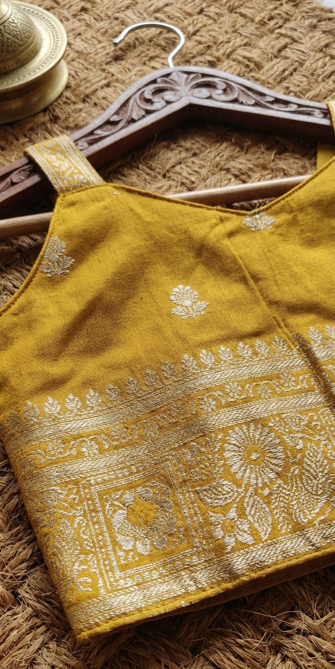 Festival Zari sleeveless mustard yellow Blouse
