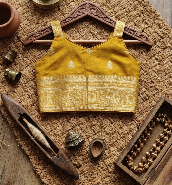 Festival Zari sleeveless mustard yellow Blouse